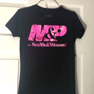 Smith & Wesson pink and black t-shirt (brand logo)